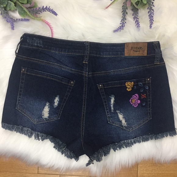ZCO Embroidered Floral High Waisted Denim Shorts L - Picture 6 of 8